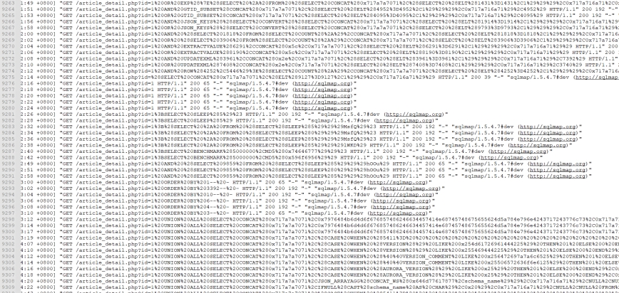 Web log records after a hacker attack